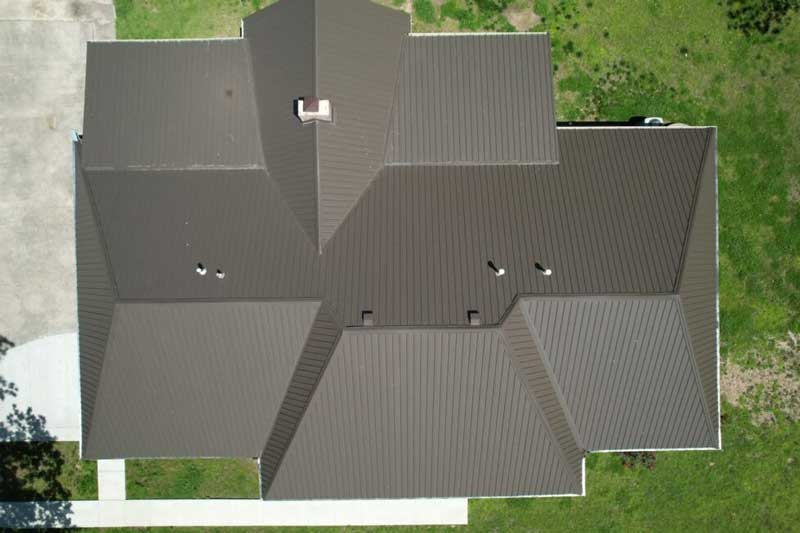 permasteel metal roofing drone shot top of metal roof