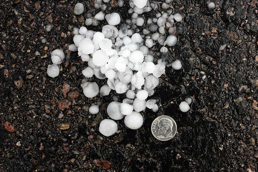 hail size that fell off of a metal roof